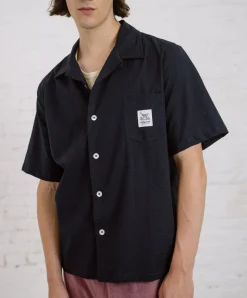 Howlin Cocktail Shirt With Music Note - Navy Japanese Seersucker Shop