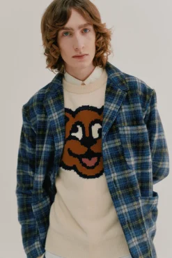 Howlin Cosmic Blazer - Brushed Japanese Wool Check Blue Mix Fashion