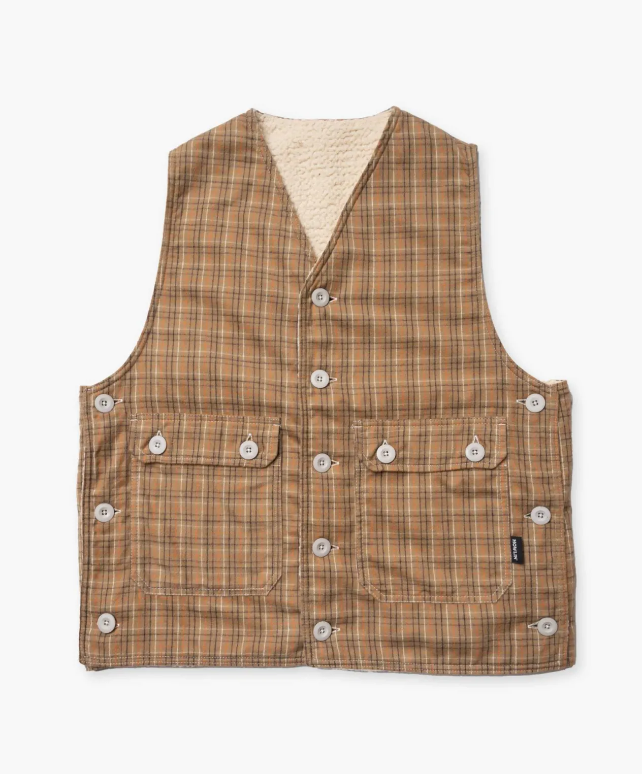 Howlin Cosmic Vest - Brushed Japanese Cotton Check Camel Fashion
