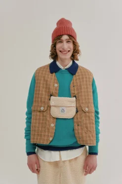 Howlin Cosmic Vest - Brushed Japanese Cotton Check Camel Fashion