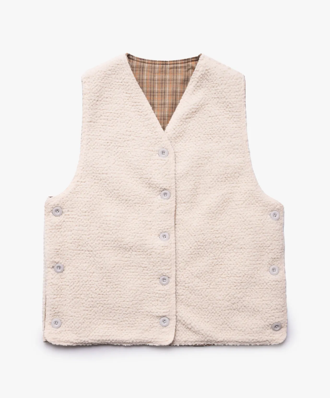 Howlin Cosmic Vest - Brushed Japanese Cotton Check Camel Fashion