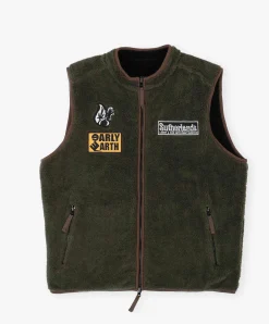 Good Morning Tapes Reversible Polar Fleece Zip Vest - Moss / Acid Black New